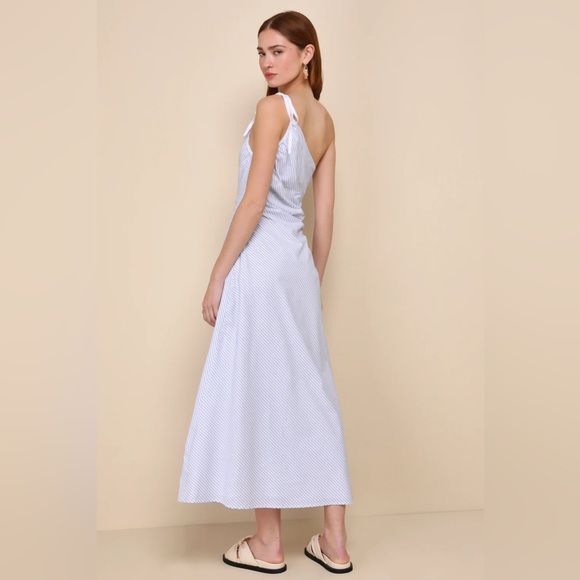 NWT Lulu’s Effortless Weekend White Striped Cutout One-Shoulder Maxi Dress - Picture 2 of 6